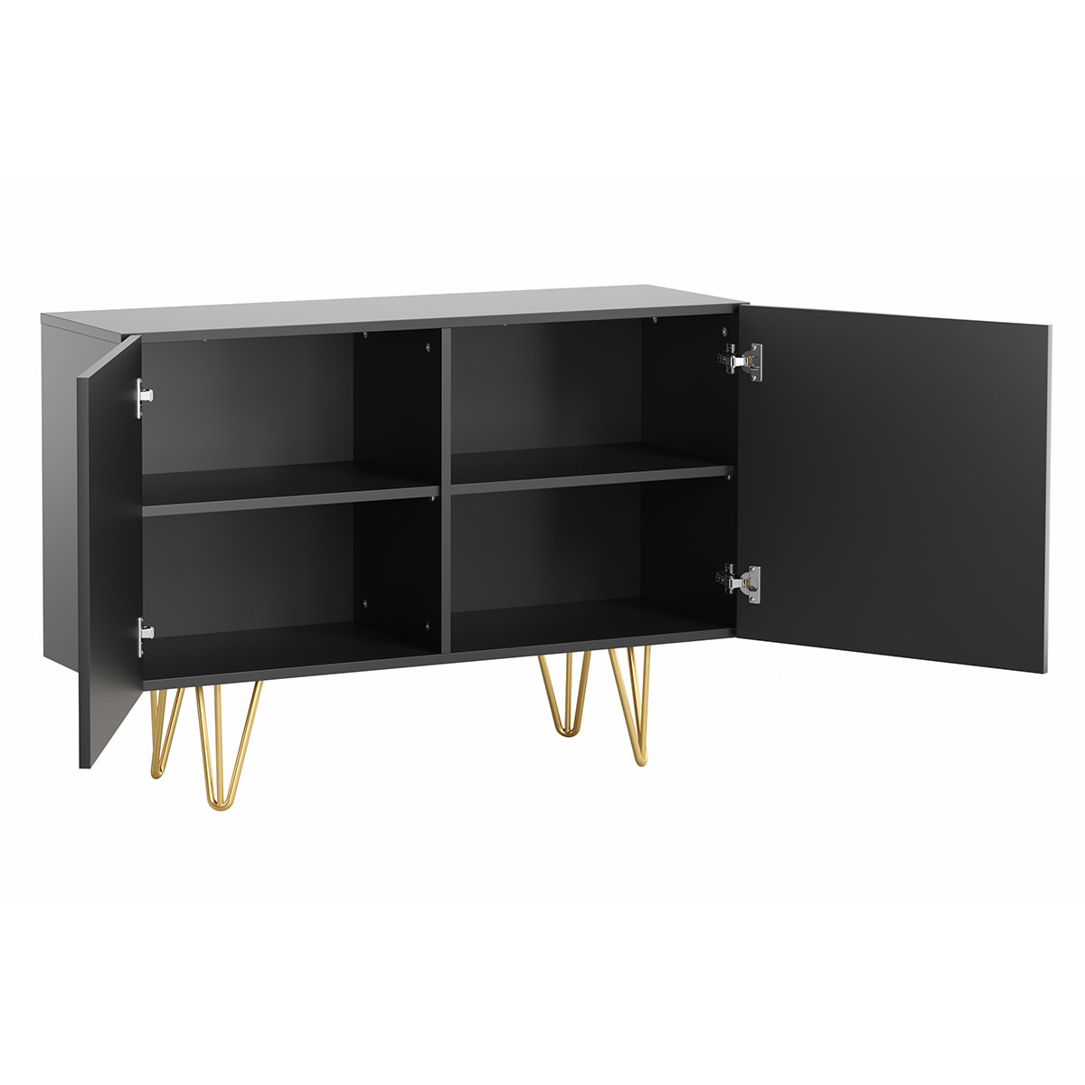 Buffet design gravé noir et métal doré 2 portes L107 cm OZEN