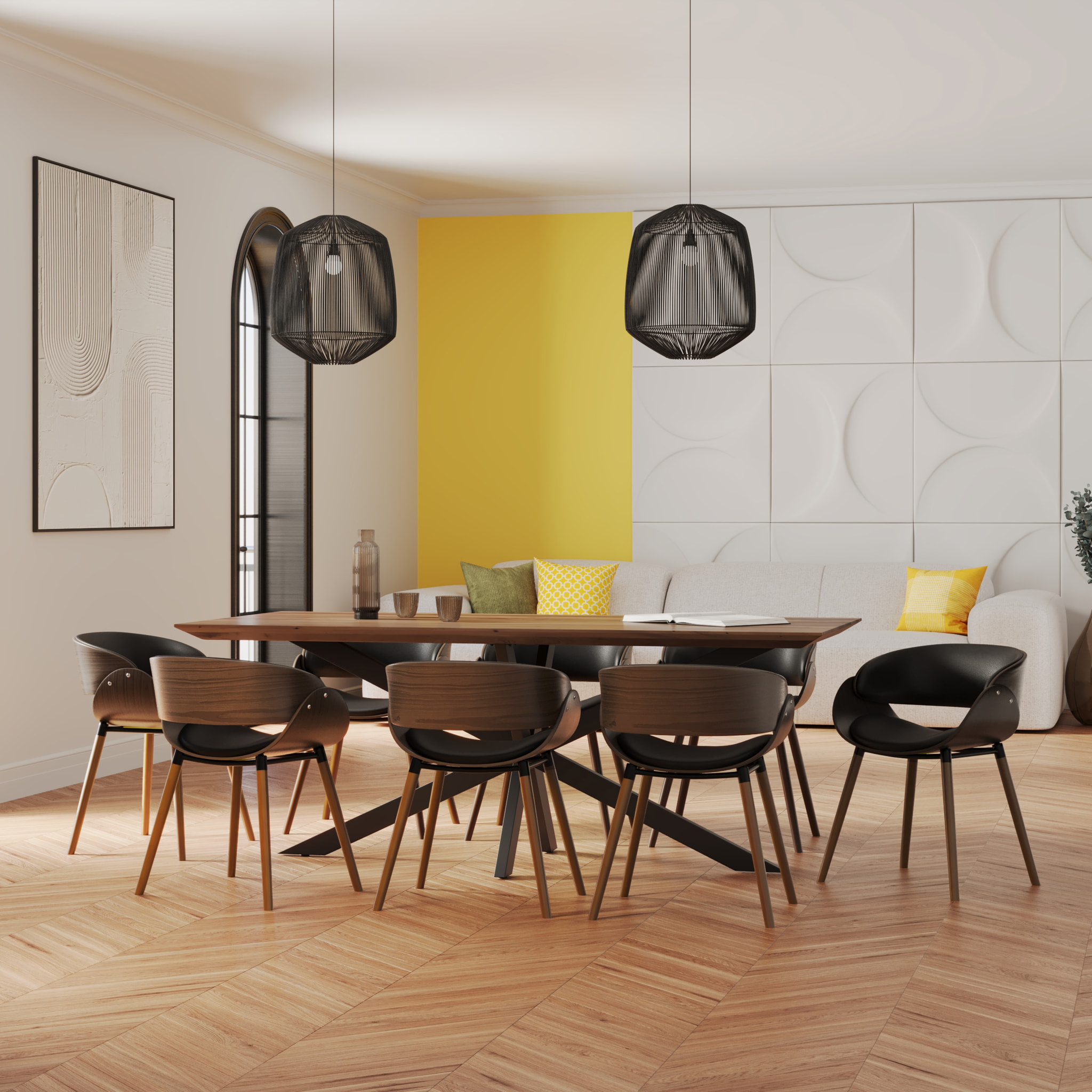 Chaise en cuir synthétique noir et bois plaqué noyer - Polo