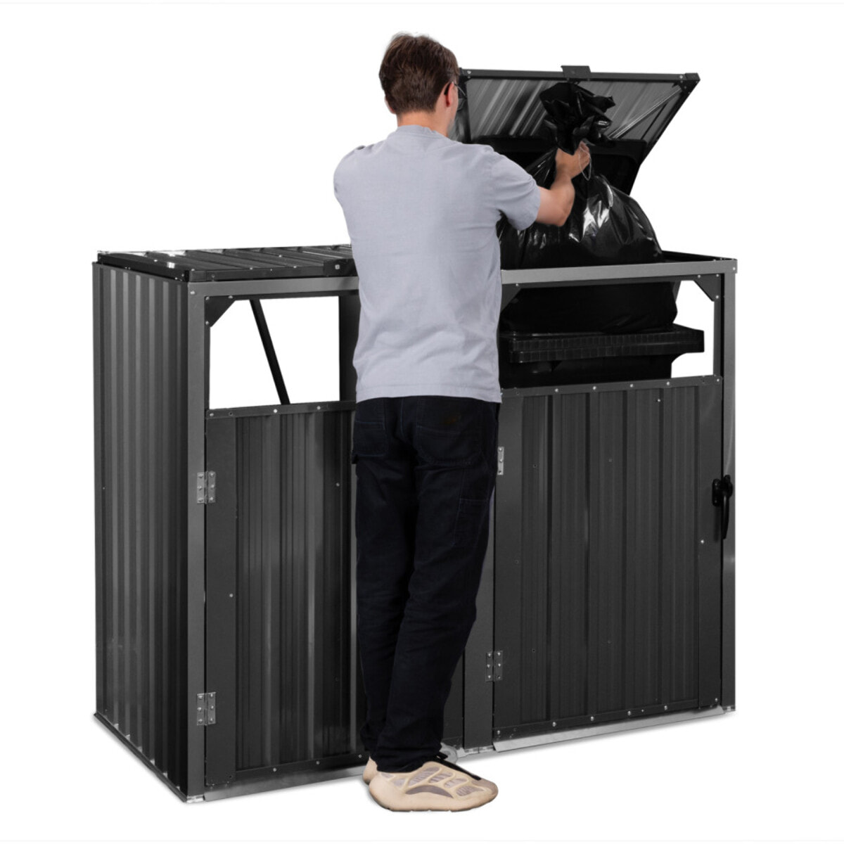 Cache poubelles double en métal gris anthracite