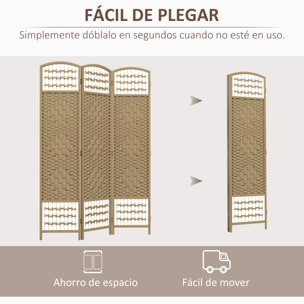 Biombo Plegable de 3 Paneles, 120x170 cm, Biombo Separador de Ambientes de Cuerda de Papel, Marco de Madera, Decoración para Dormitorio, Salón, Natural