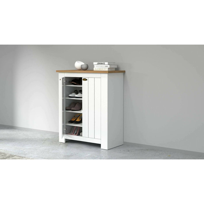 Scarpiera Adriatica, Porta scarpe salvaspazio a 2 ante, Armadio multifunzione da ingresso, 84x42h100 cm, Bianco e Rovere