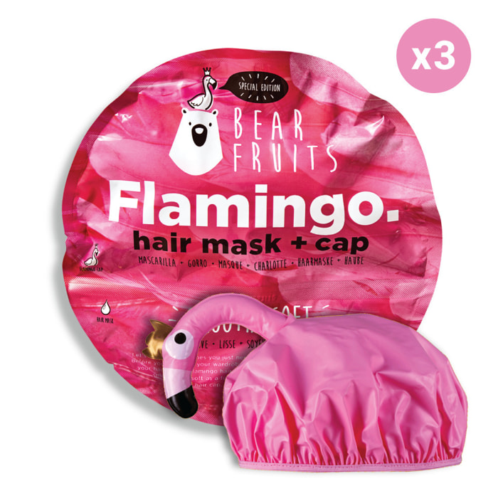 Masques Capillaires et Charlottes - Bear Fruits - Flamant Rose : Lissage et Douceur - Pack de 3