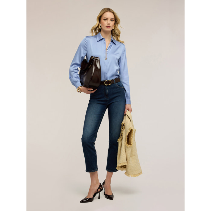 Motivi - Camisa de satén de viscosa - Light - blue