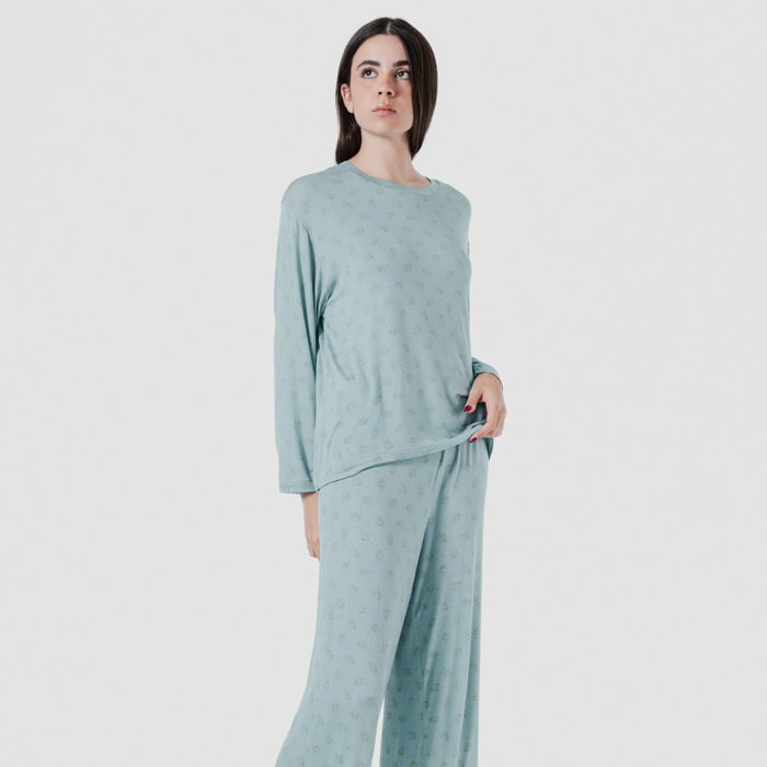 Pigiama lungo in viscosa da donna spring azzurro acqua