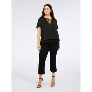 Fiorella Rubino - Blusa de satén con detalles de encaje - Negro