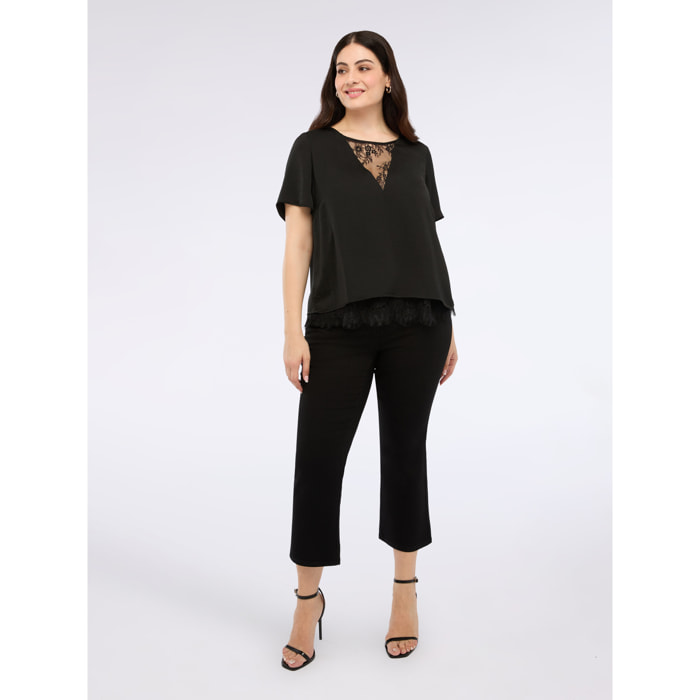 Fiorella Rubino - Blusa de satén con detalles de encaje - Negro