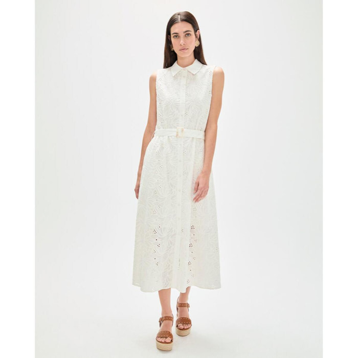 abito midi con colletto a camicia e cintura