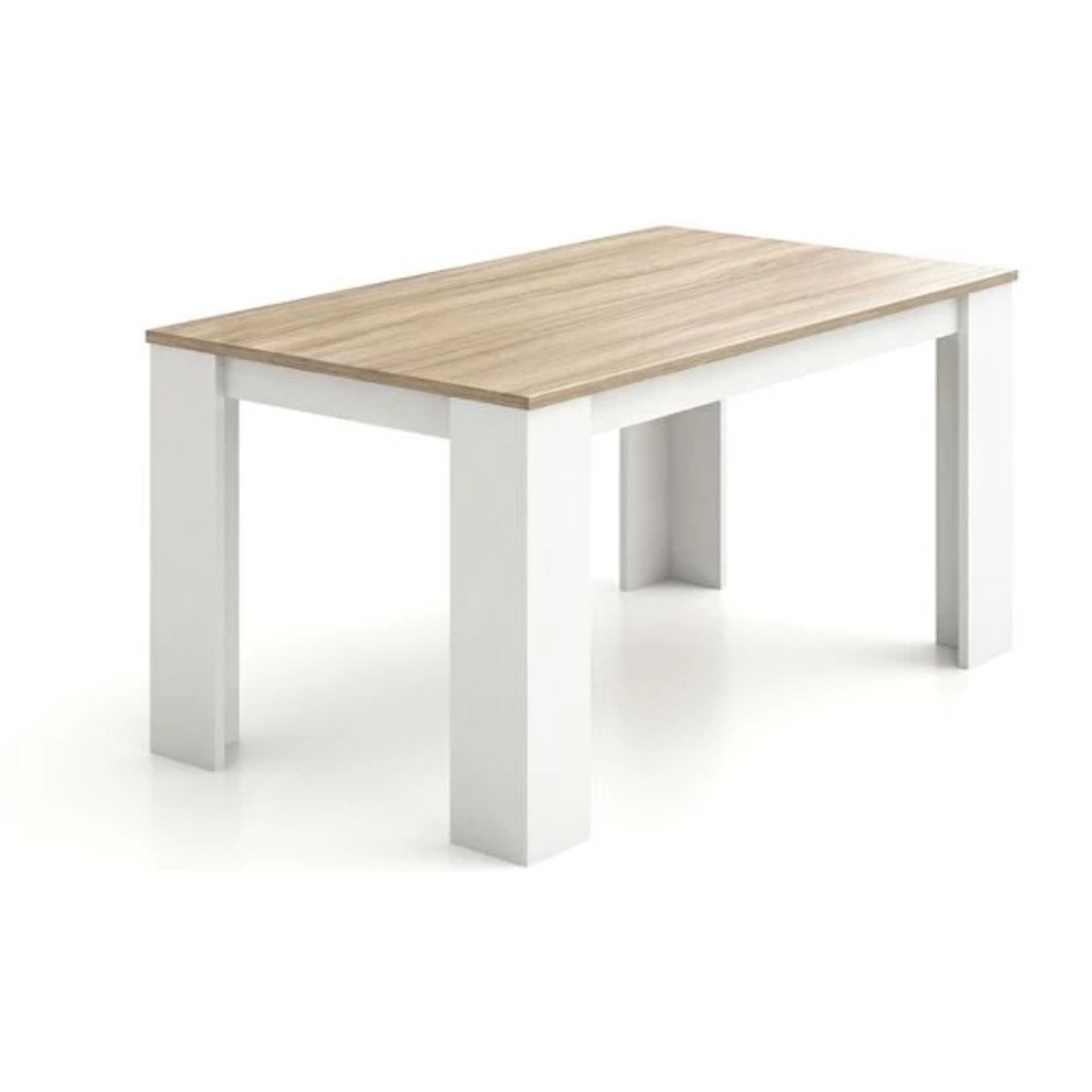 Mesa de comedor Naya en blanco artik y roble canadian 140X80 cm Blanco Artik (Blanco Mate) - Roble Canadian