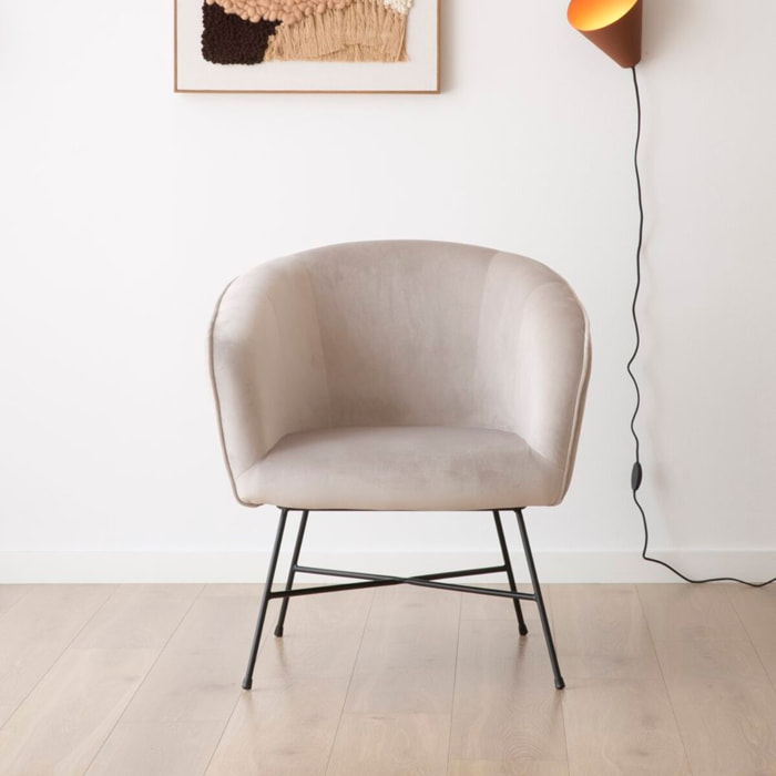 Fauteuil Sigrid -tissu et bois-couleur gris 70 x 79 x 69 cm