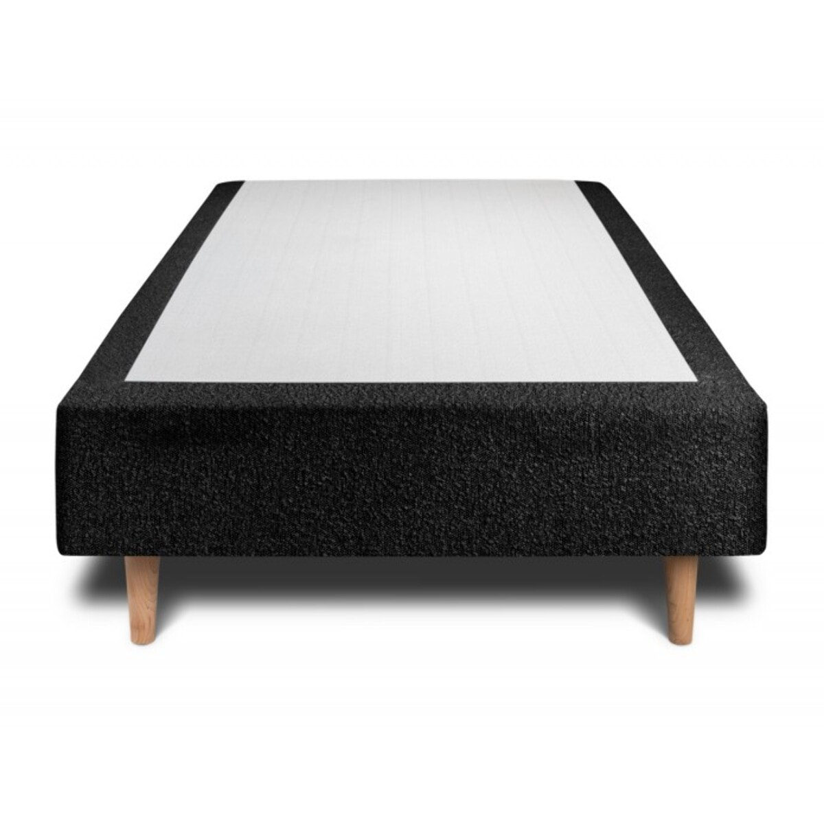 Lit avec tête de lit bandes horizontales bouclette et sommier tapissier Ep20