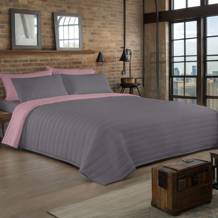 Icehome - Colcha Bouti - Lisa - Reversible - 100% Microfibra - 70 gr/m² - Rosa Viejo/I.807 Gris