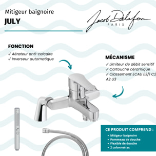Mitigeur baignoire July + pommeau de douche Shift+ rond + flexible de douche métal + colonnettes