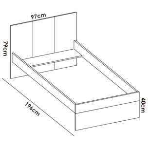 Letto per bambini Duranno, Struttura con secondo lettino estraibile, Letto singolo per cameretta, 196x97h79 cm, Bianco e Rovere