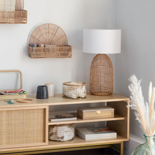 Lampe cylindre "Karla" - rotin - blanc H56 cm