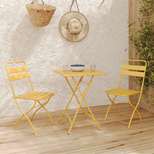 Table de jardin pliante en métal jaune beurre 2 personnes - Yumi