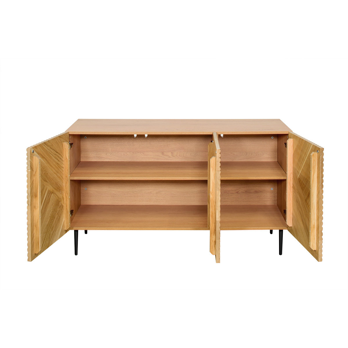 Buffet design en bois clair chêne massif gravé et métal noir 3 portes L135 cm ARCHIPEL