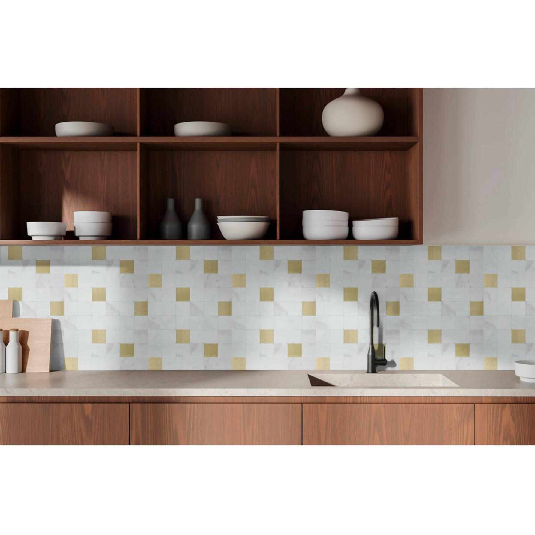 Lot de 2 stickers muraux Mina 30x30cm carreaux blancs