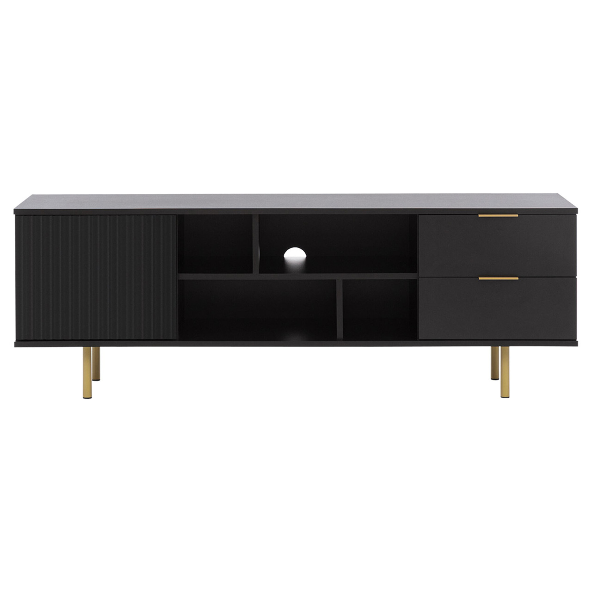 Monica - meuble TV - noir - 4 niches et 2 portes - 150 cm - Noir