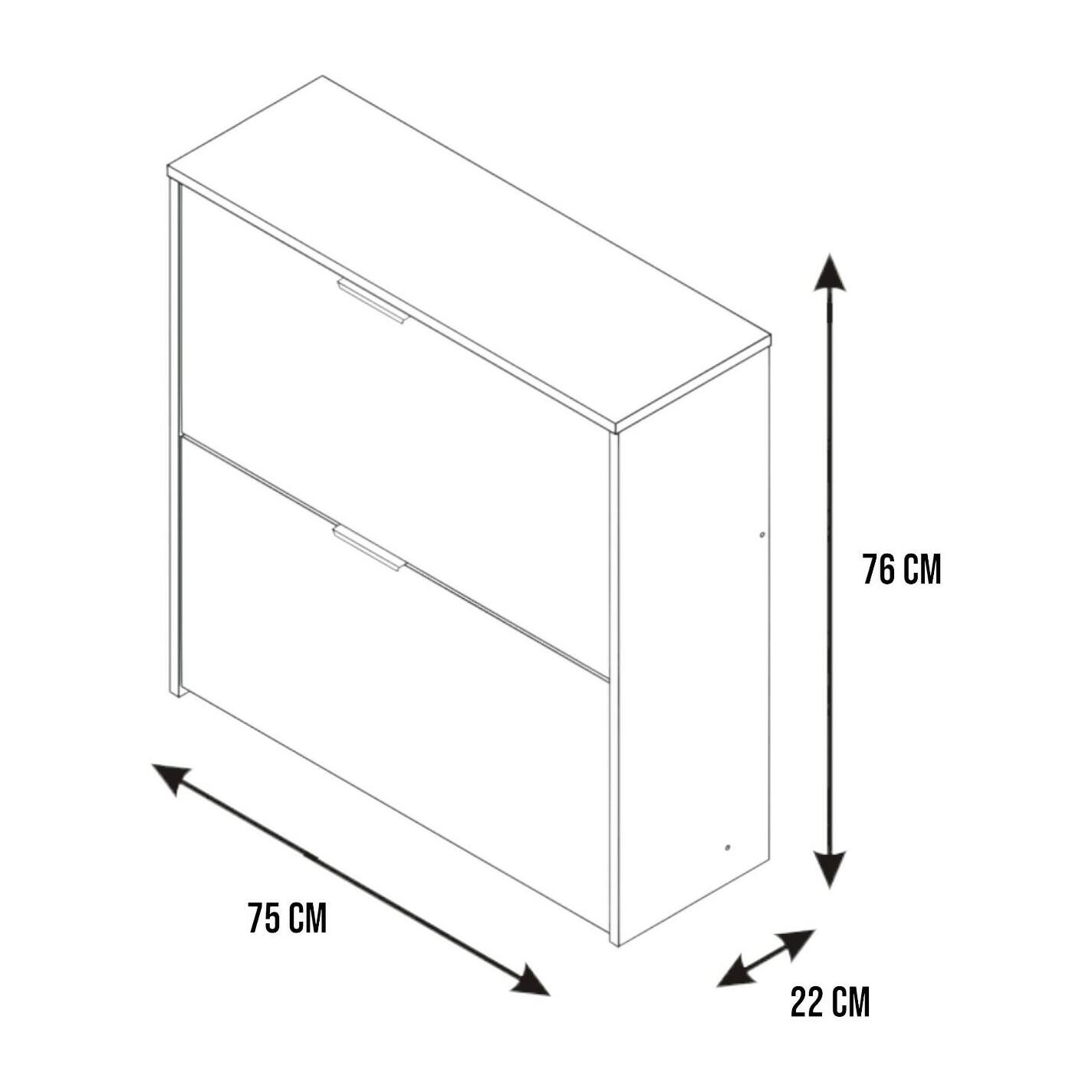 Scarpiera Louisville, Armadio portascarpe a 2 ante a ribalta, Scarpiera bassa da ingresso, Mobile basso, cm 75x22h76, Bianco