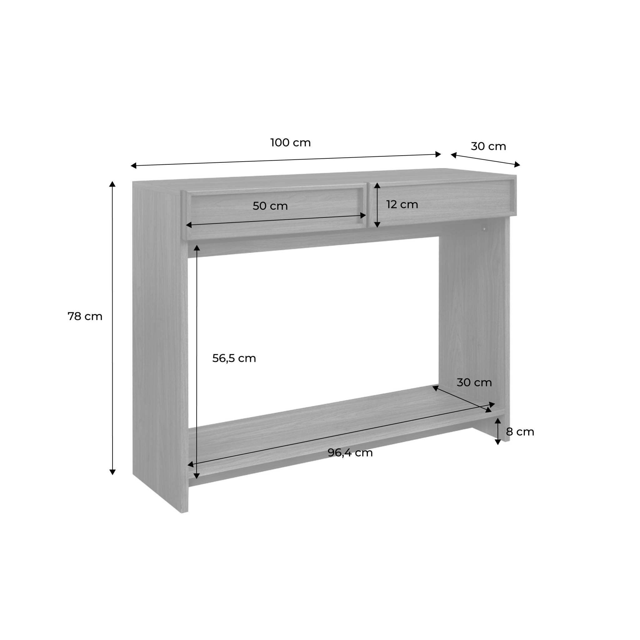 Console effet bois naturel 2 tiroirs et étagère - L 100 x P 33 x H 78cm - Kuba