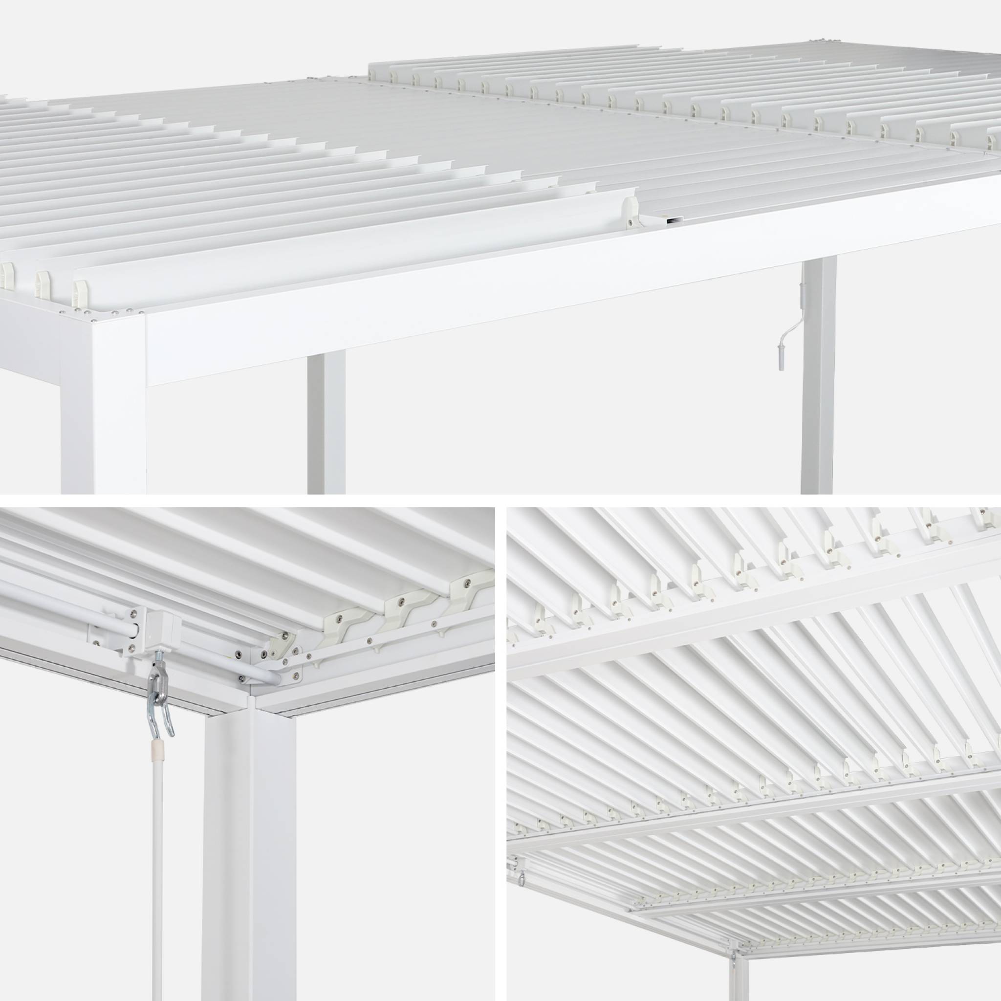 Pergola bioclimatique blanc. aluminium et acier. 3x6m. lames orientables