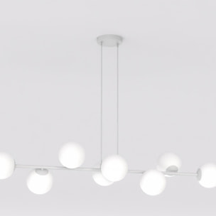 Lampada a sospensione Magnus in acciaio grigio e vetro opalino