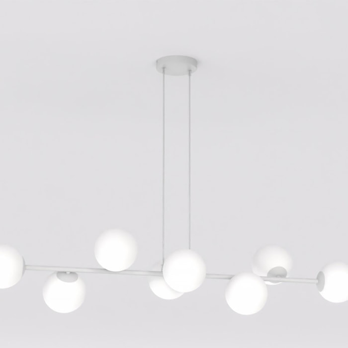 Lampada a sospensione Magnus in acciaio grigio e vetro opalino