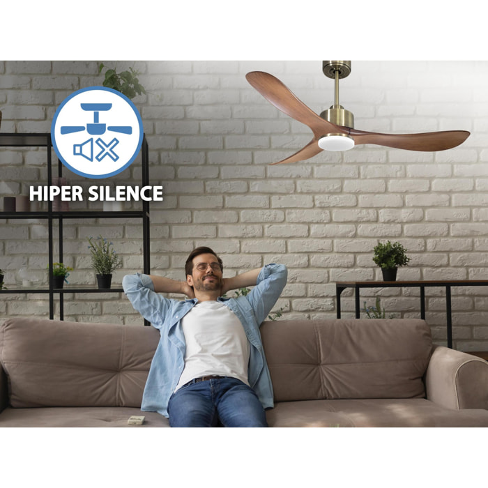 Ventilateur de plafond Réversible  Thermostat Dimmable Wifi Moteur à courant continu Toits en pente Télécommande Lumière à trois tons Hypersilence Mémoire