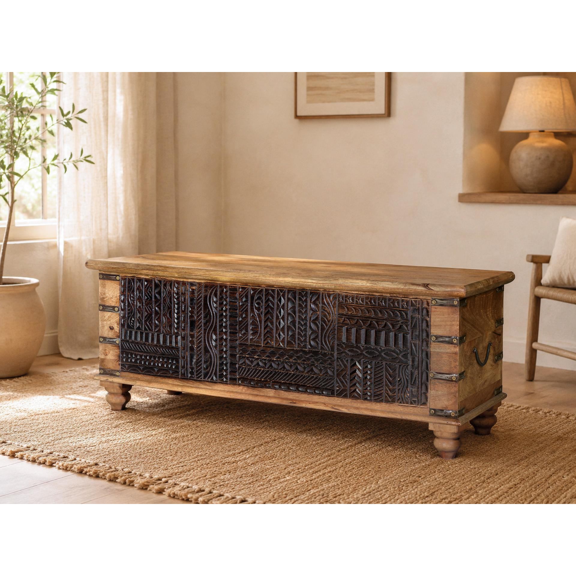 Baúle de Madera de Mango 116 Cm Estilo Etnico Colonial