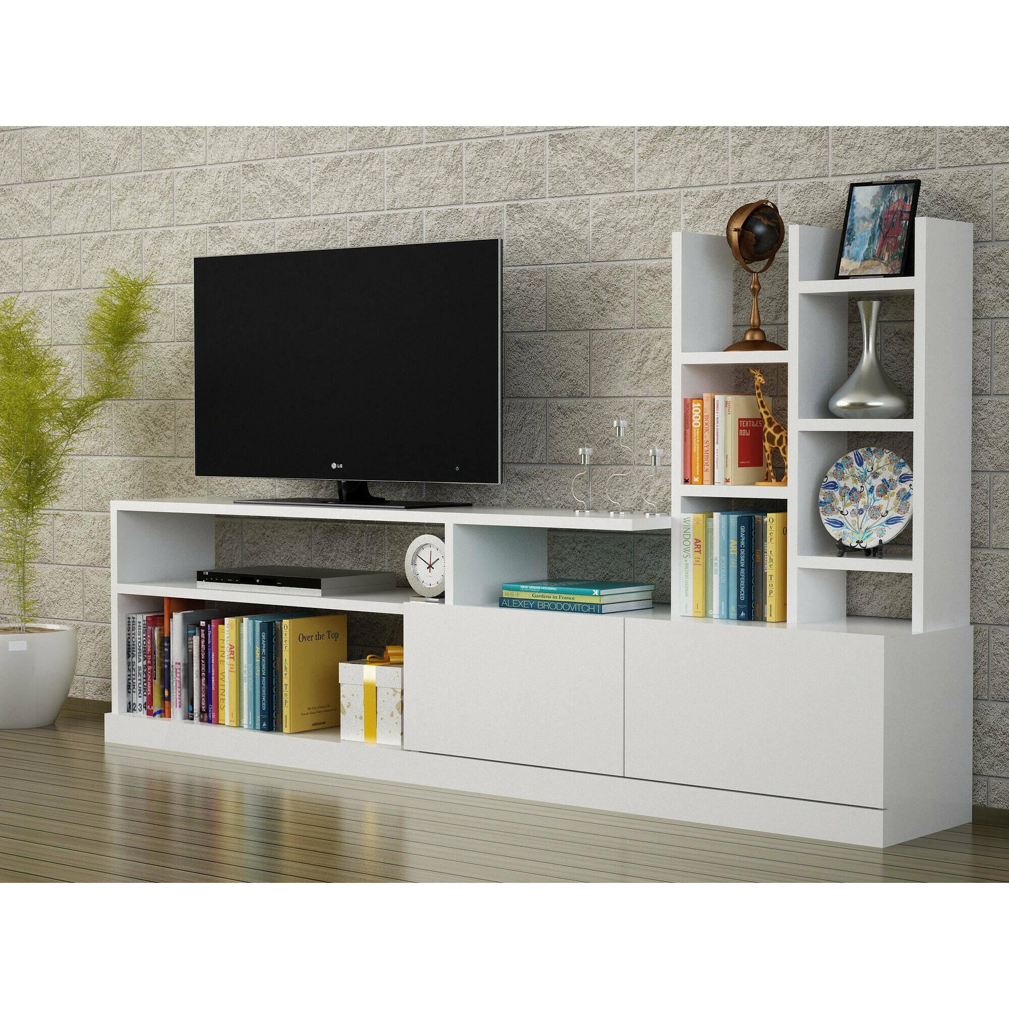 Mobile porta TV Dbrignol, Credenza da soggiorno, Armadio basso per TV, Base parete attrezzata, 164x25h91 cm, Bianco