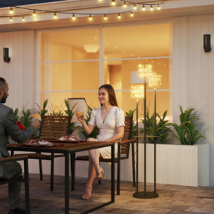 Lampadaire extérieur LED style bohème triple abat-jour résine tressée effet rotin