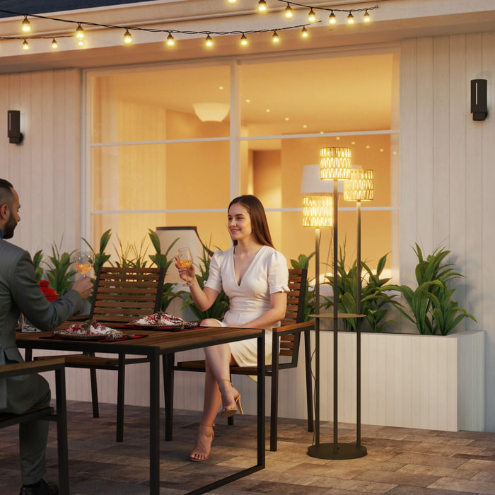 Lampadaire extérieur LED style bohème triple abat-jour résine tressée effet rotin