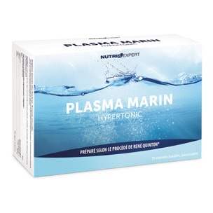 NUTRI EXPERT - Plasma Marin Hypertonic - Riche en minéraux et oligo-éléments - Action détoxifiante et dynamisante - Préparé selon le procédé de René Quinton - 30 ampoules buvables autocassables