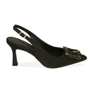 Zapatos de salón destalonados de raso negro, tacón de 7,5 cm