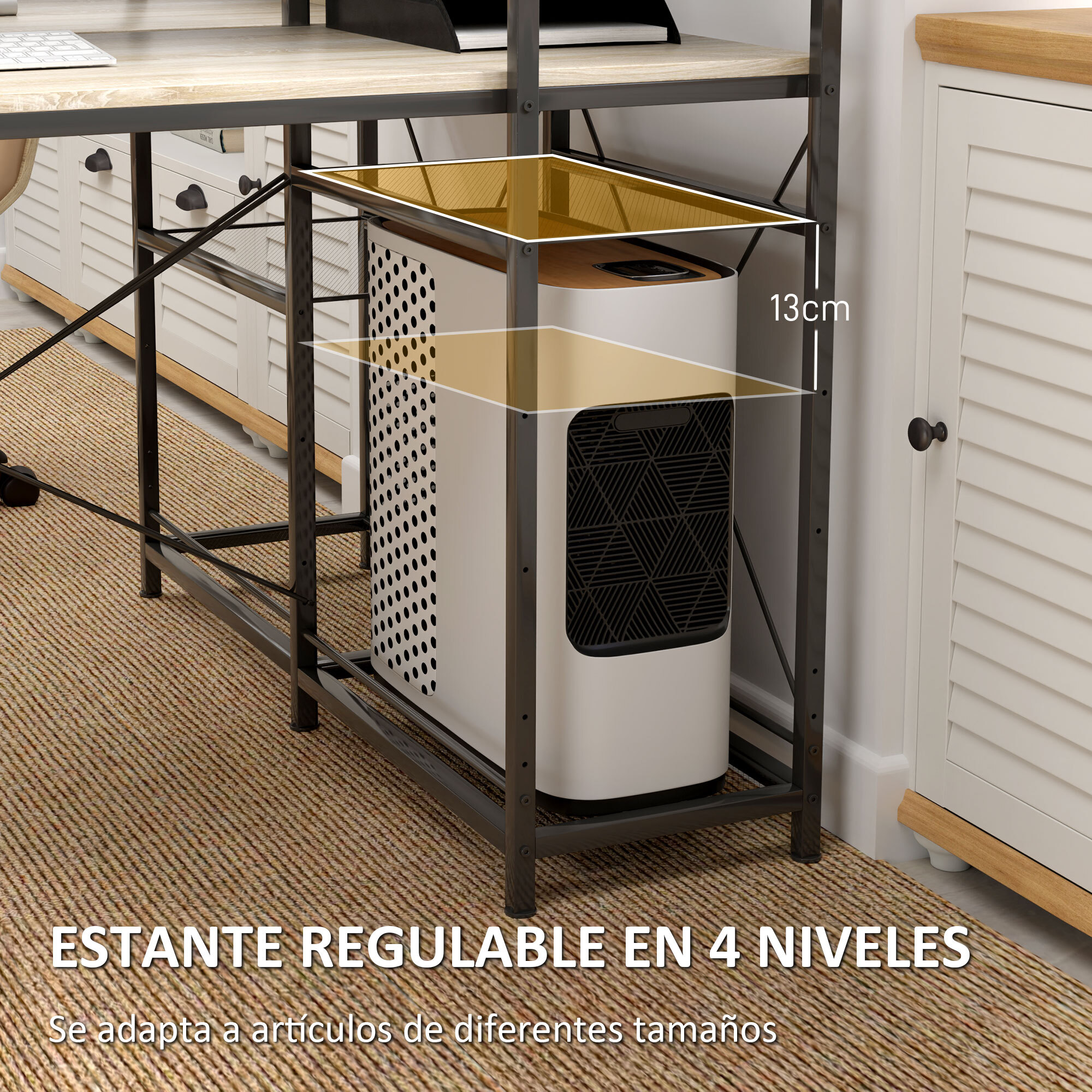 Escritorio con Estantería Reversible Industrial Escritorio con Marco de Acero Mesa de Estudio para Oficina Dormitorio 110x53x115,5 cm Roble y Negro