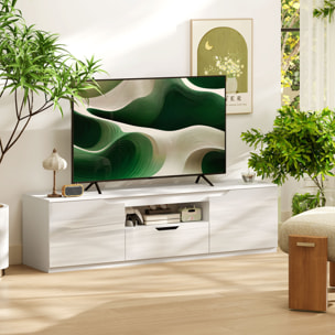 Meuble TV design façade laquée 2 portes tiroir niche blanc