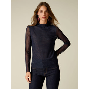 Oltre - T-shirt in tulle con cristalli - Blu