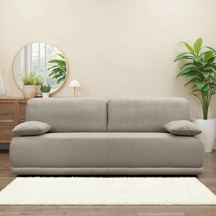 Banquette convertible 3 places velours côtelé taupe avec coffre de rangement - L 192 x P 100 x H 81cm -Nelson