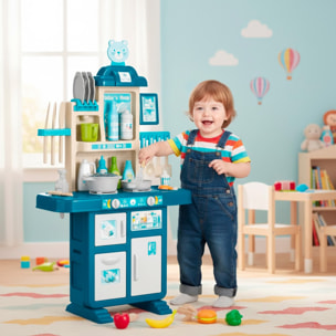 Cucina Giocattolo Per Bambini Con Luci E Suoni Realistici 69 Accessori Rubinetto Con Sistema Di Riciclo Dell'Acqua E Fornelli 3-5 Anni Blu e Bianco