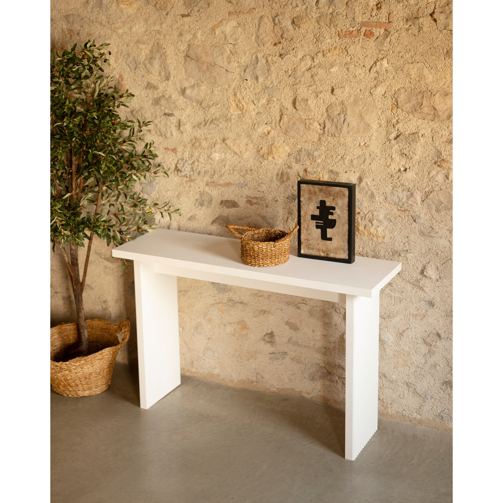 Console en bois massif ton blanc de 120x80cm Hauteur: 35 Longueur: 120 Largeur: 80