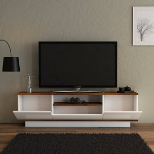 Mobile porta TV Dprat, Credenza da soggiorno, Armadio basso per TV, Base parete attrezzata, 160x30h45 cm, Noce e Bianco