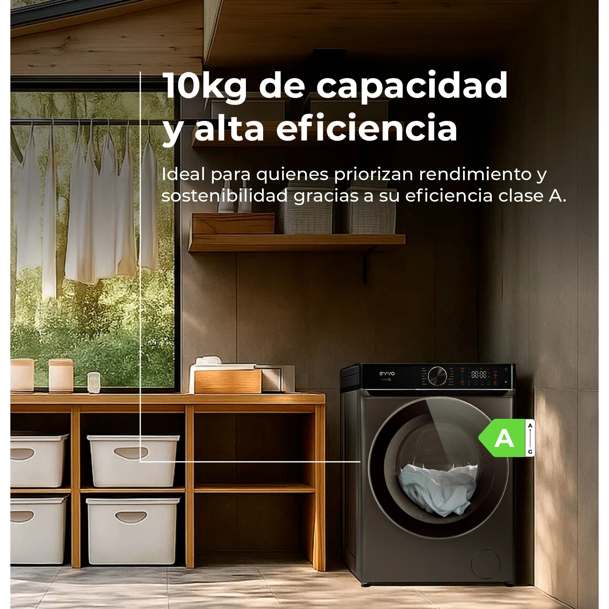 EVVO Lavadora 10 kg Nova Q10x, 1400 rpm, Clase A, Motor Inverter eDRIVE, 14 programas, vapor Steam Wash, lavado rápido 15', inox
