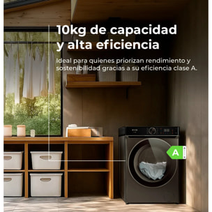 EVVO Lavadora 10 kg Nova Q10x, 1400 rpm, Clase A, Motor Inverter eDRIVE, 14 programas, vapor Steam Wash, lavado rápido 15', inox