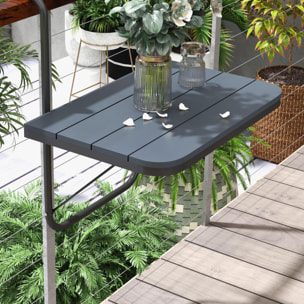 Table suspendue de balcon pliable dim. plateau 60L x 40l cm hauteur réglable 55-64H cm alu plastique noir