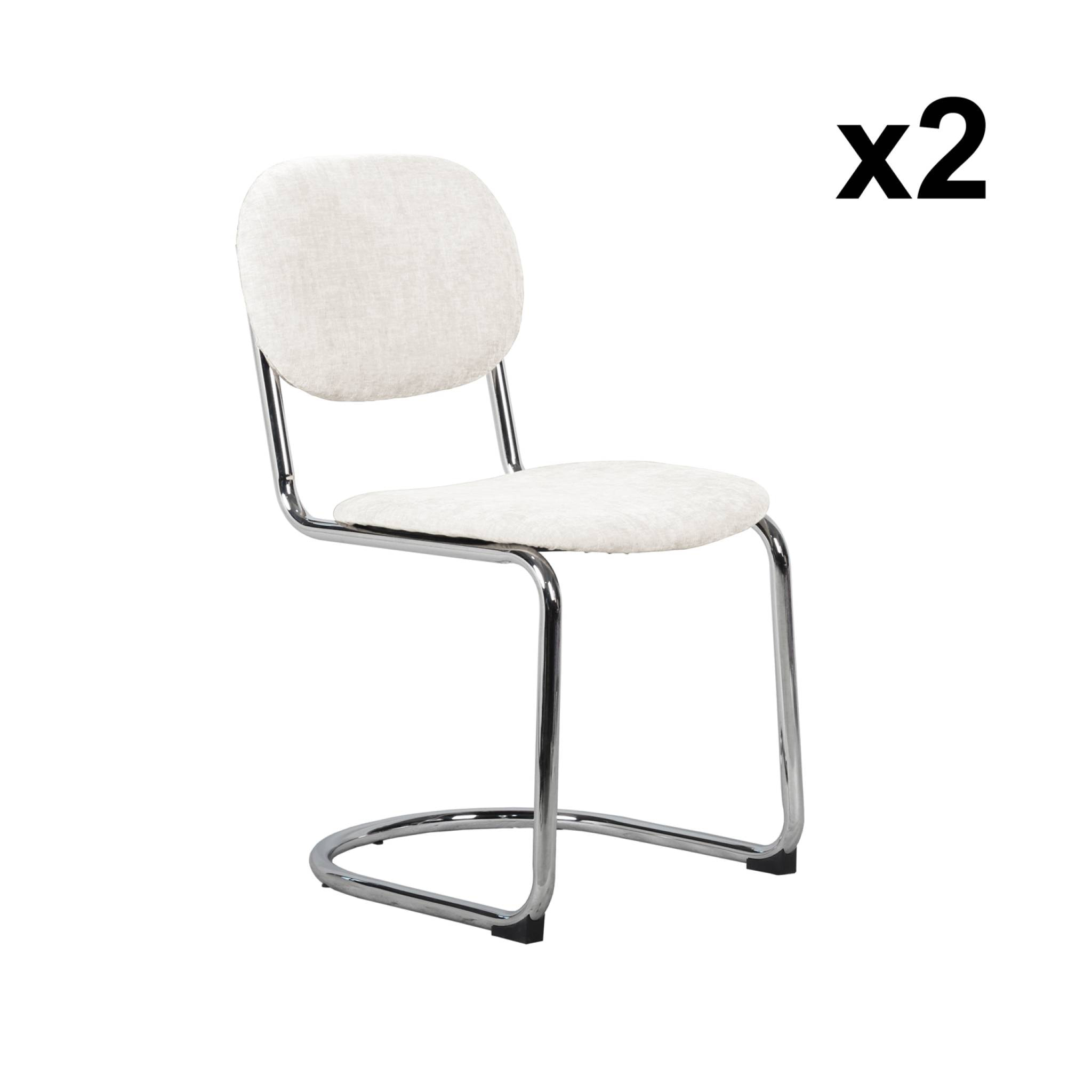 Lot de 2 chaises cantilever arrondie métal. tissu chenille beige et pieds chromés - L 47 x P 54.5 x H 81cm - Maloa