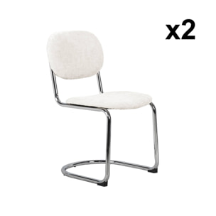 Lot de 2 chaises cantilever arrondie métal. tissu chenille beige et pieds chromés - L 47 x P 54.5 x H 81cm - Maloa