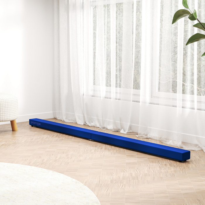 Poutre gymnastique pliable 210 cm - poutre d'équilibre antidérapante - bois de pin revêtement flanelle bleu