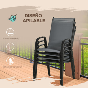 Juego de 4 Sillas de Jardín Exterior Sillas Terraza Exterior Apilables Sillón de Comedor con Tela Transpirable Marco de Metal Reposabrazos y Respaldo 54x75,5x95 cm Gris Oscuro