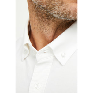 Camicia Uomo 1 Bottone Button Down Slim Oxford Lavato Unito Bianco