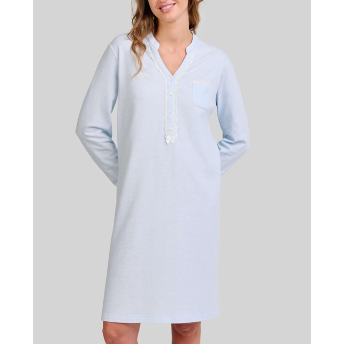 Camisón mujer con encaje abertura de botones y manga larga